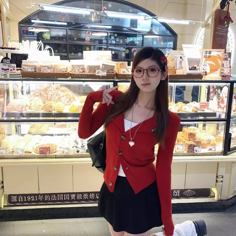 Korean-style Buttoned Cardigan Design, Mousse Fleece Slim Inner Layer, Base Layer, Chanel-style Top, 2026 Spring New Arrival