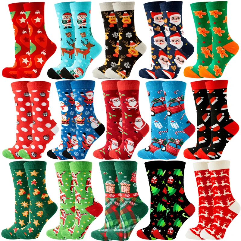 2023 Women\'s Christmas Socks Fun Christmas Santa Claus Tree Snowflake Elk Cotton Crew Happy Socks New Year Fun Soken