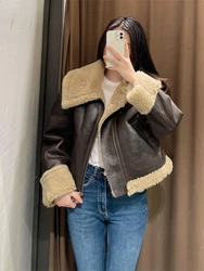 Fashion Fur Coat Women Lamb Wool Lapel Jackets Double-sided Short  Women Coat   Autumn And Winter Warm Cotton Jacket Coat