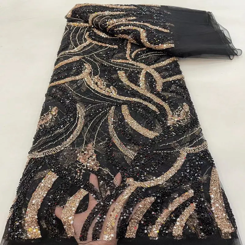 

Luxury Bead Tube Embroidery Beautiful Tulle French Lace Embroidered African Mesh Sewing Net Fabric TS1859