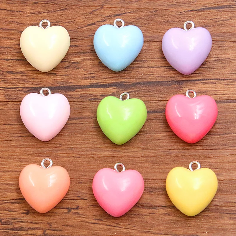 10Pcs 17X18MM 9 Color Candy-colored Heart Earring Charms Diy Findings Kawaii 3D Keychain Bracelets Pendant For Jewelry Making
