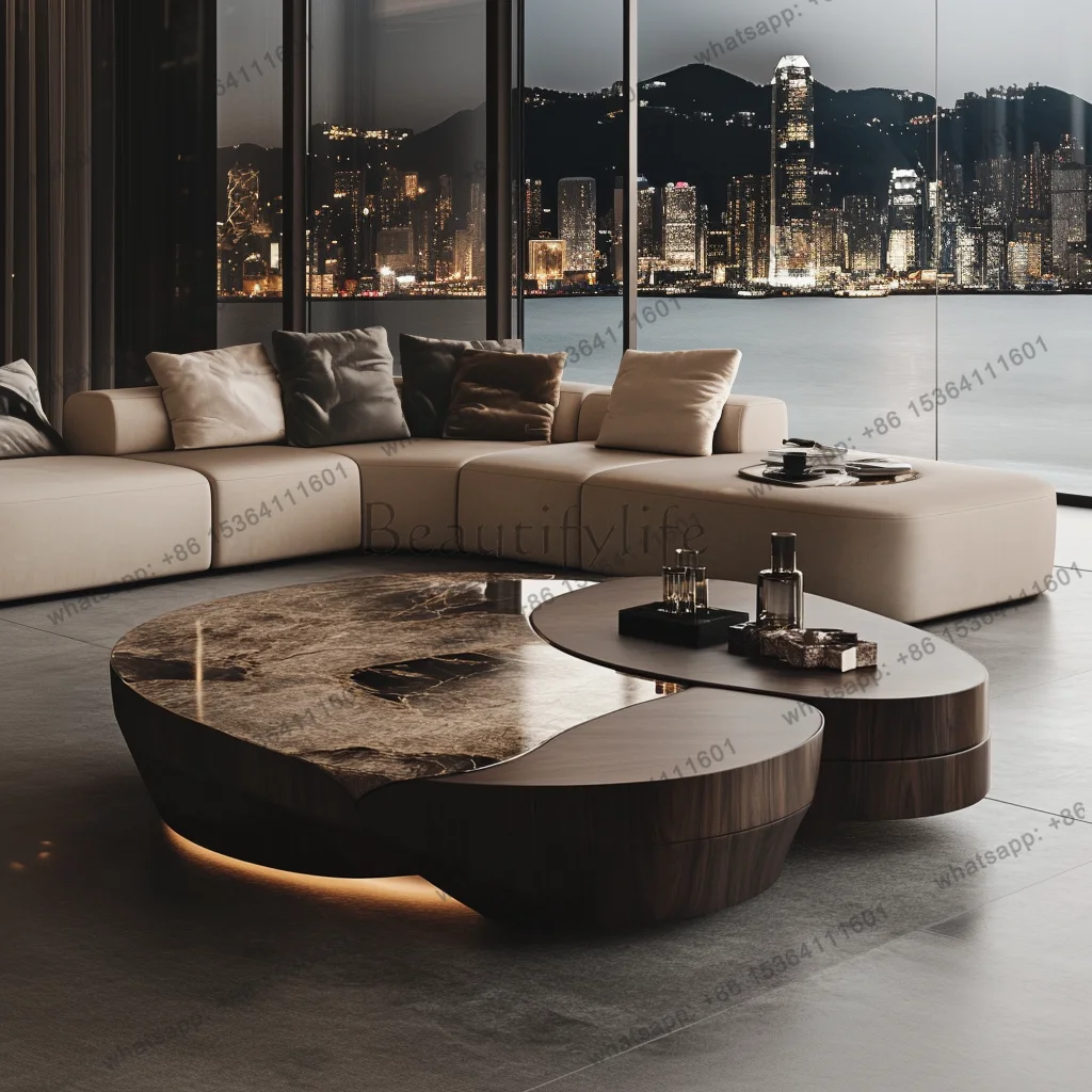 

High-end marble coffee table living room luxury stone light luxury villa