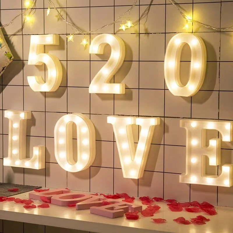 Luxury Alphabet Letter LED Lights Luminous Number Lamp Battery Night Light for Home Wedding Birthday Christmas Party Decoration