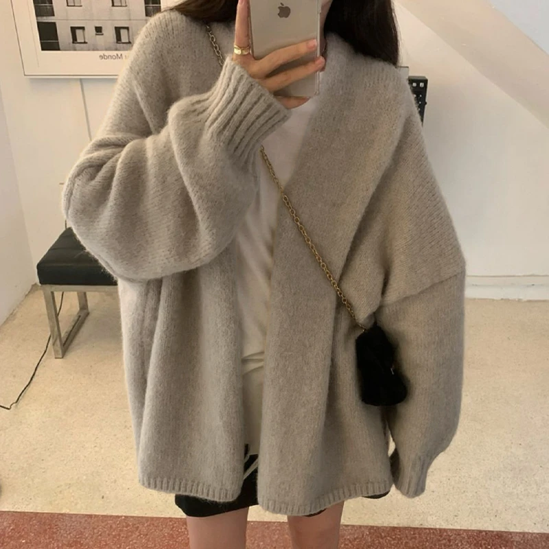 

Chic Korean Sle Women's Knitted Cardigan Autumn Winter Inner Wear Base Layer Sweater Sweet Loose Fit Long Sve Color