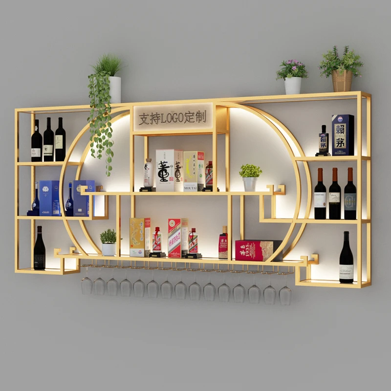 

Bar luminous wine rack, wine cabinet hanging against the wall, restaurant creative display rack