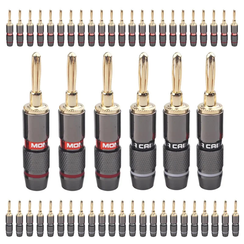 10pcs/5pairs  Gold Plated Pure Copper Monster Banana Plugs  Adapter Speaker Screw Speaker Plug Connectors Audio