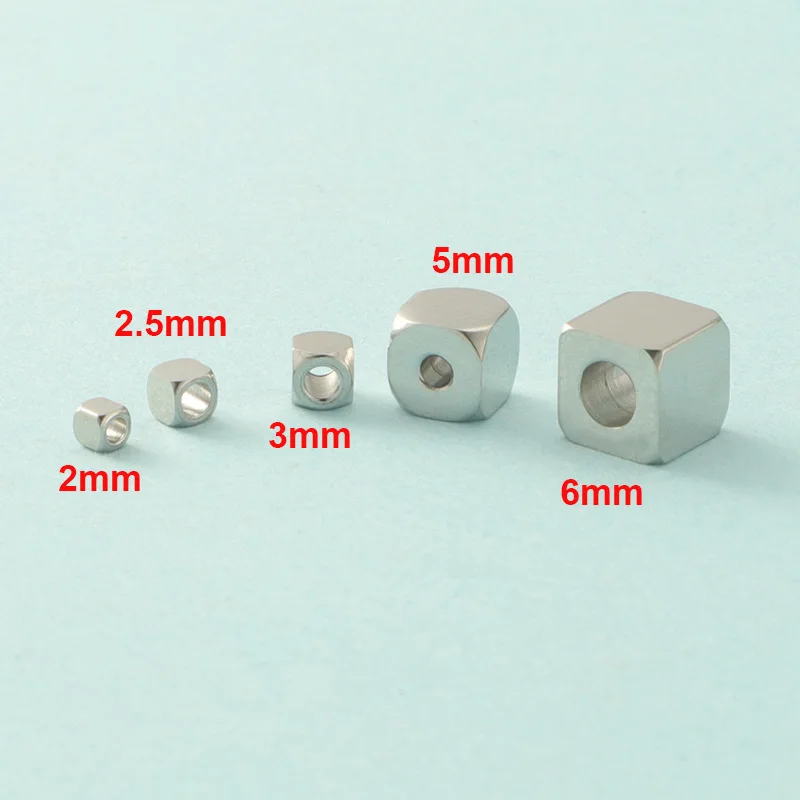 10Pcs/Lot Stainless Steel  Square Septum Cube Beads  Mirror Polished Cube Bead  For Jewelry Making Supplies