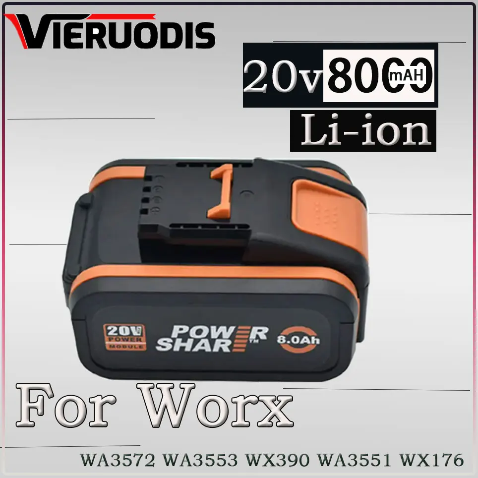 20V 8.0Ah Lithium ion Replacement Rechargeable Battery for Worx WA3551 WA3553 WX390 WX176 WX386 WX373 WX290 WX800 WU268