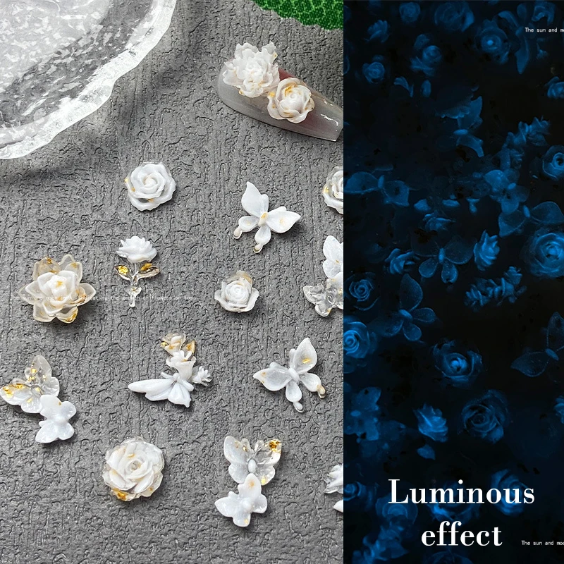 50PCS 레진 3D 야간 조명 네일 아트 참 야광 그라데이션 연꽃 나비 달 매니큐어 DIY 장식 액세서리