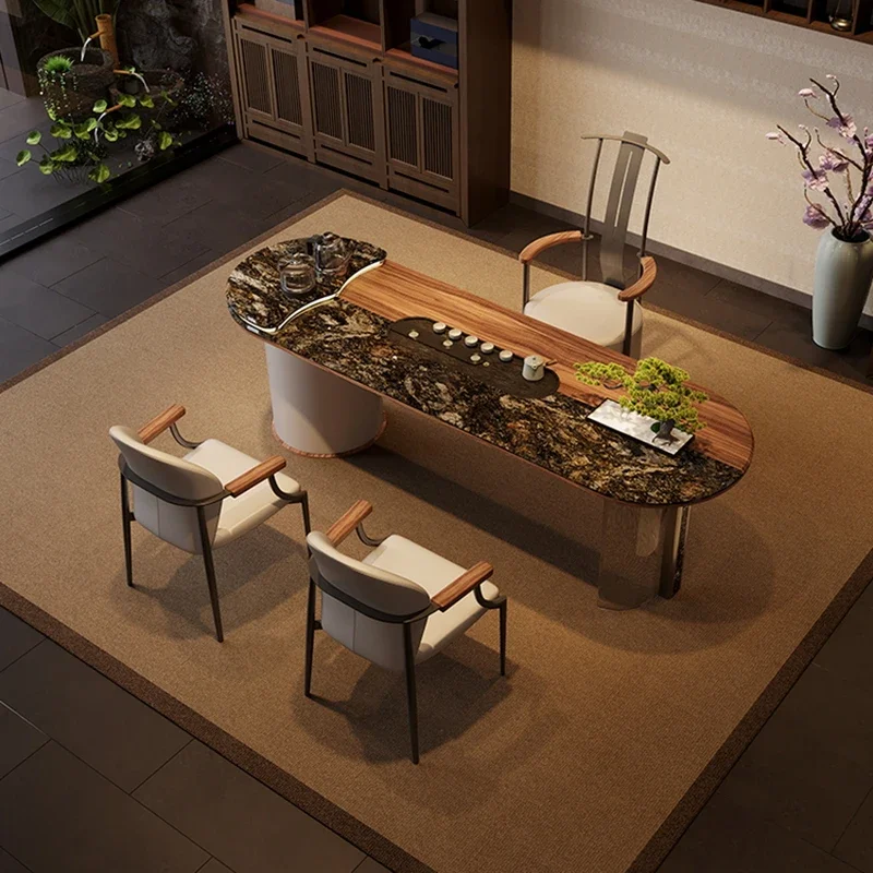 

Shiji Wood Song Simple Tea Table and Chair Combination Slate Kung Fu Tea Table Solid Wood Integrated Tea Table