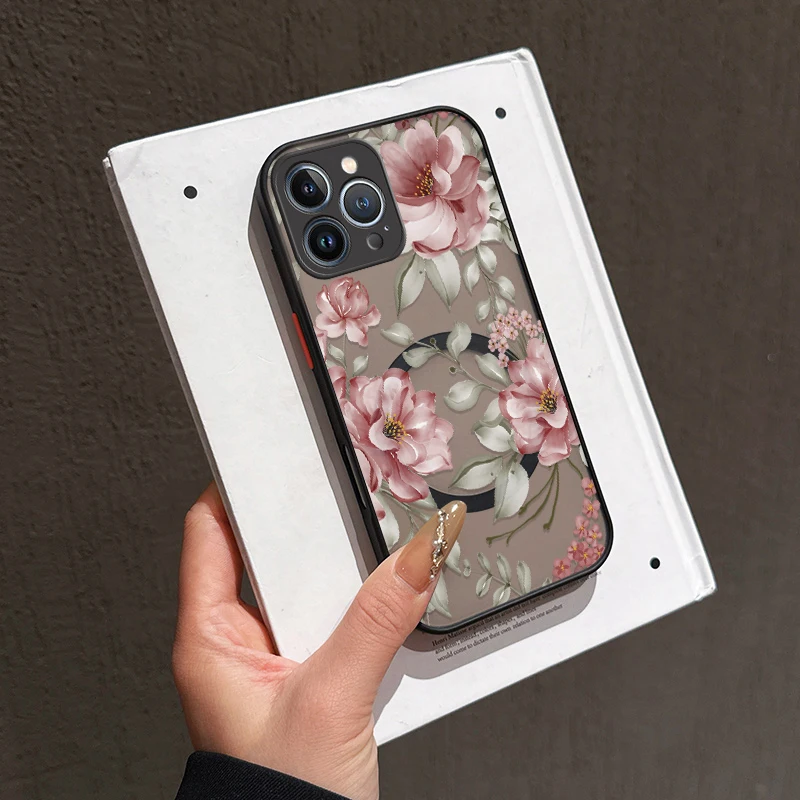 حافظة لهاتف Magsafe لهاتف آيفون 17 Air 16 Pro 13 Mini 15 11 12 14 Pro Max XR XS SE غطاء أكريليك شفاف زهرة كوكه #3