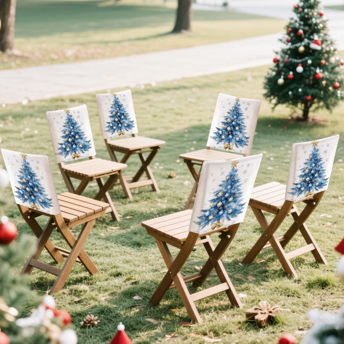 Gilded Snow Christmas Tree Chair Cover Slipcovers Set of 2/4/6 100% Polyester Dining Room Office Banquet Chair Protective Cover