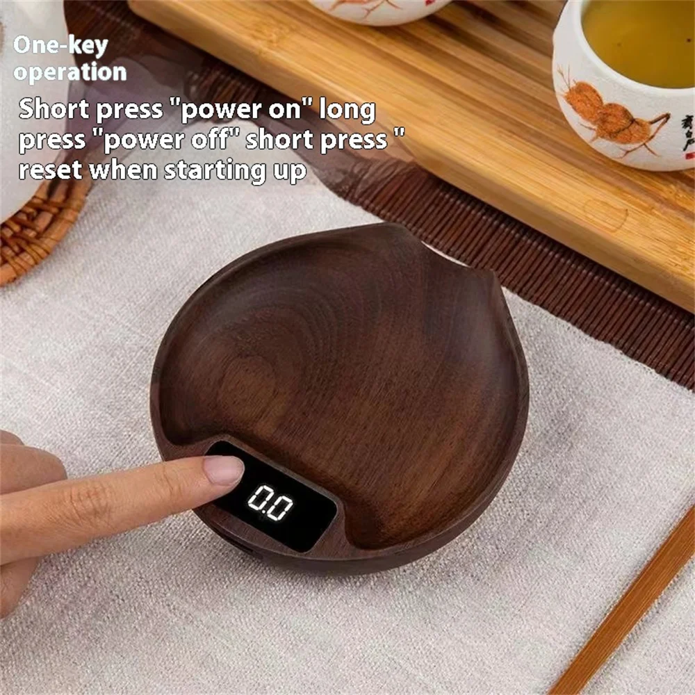 Electronic Scale Bean Tray Espresso LED Weighing 0.1g Natural Walnut Wood High Precision Measures