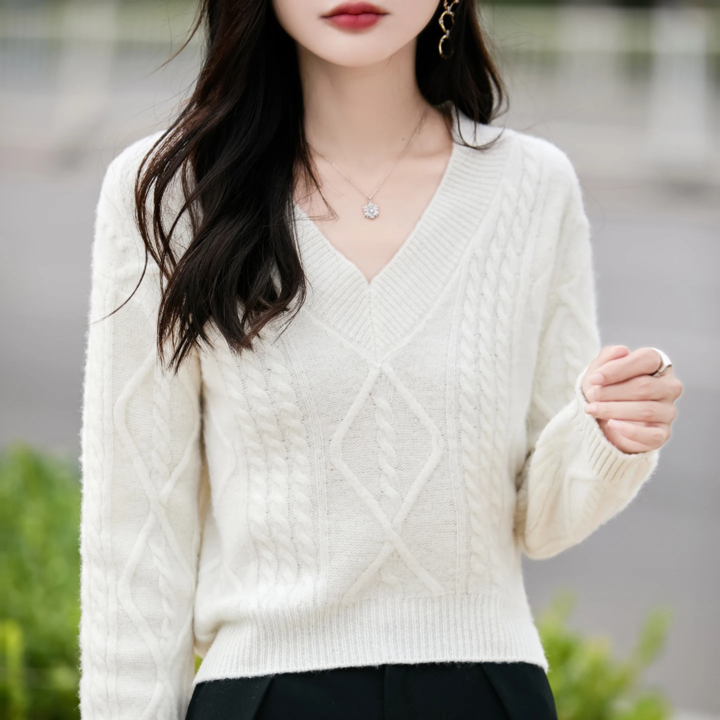 Пуловер из 100% мериносовой шерсти, модный женский роскошный однотонный вязаный пуловер с v-образным вырезом, широкая осенне-зимняя одежда, приятная для кожи, теплая, мягкая