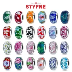 Real Sterling Silver 925 Flower Charms Glass New Original Bead Colorful Murano Fit Original Bracelet DIY for Women Jewelry Gifts