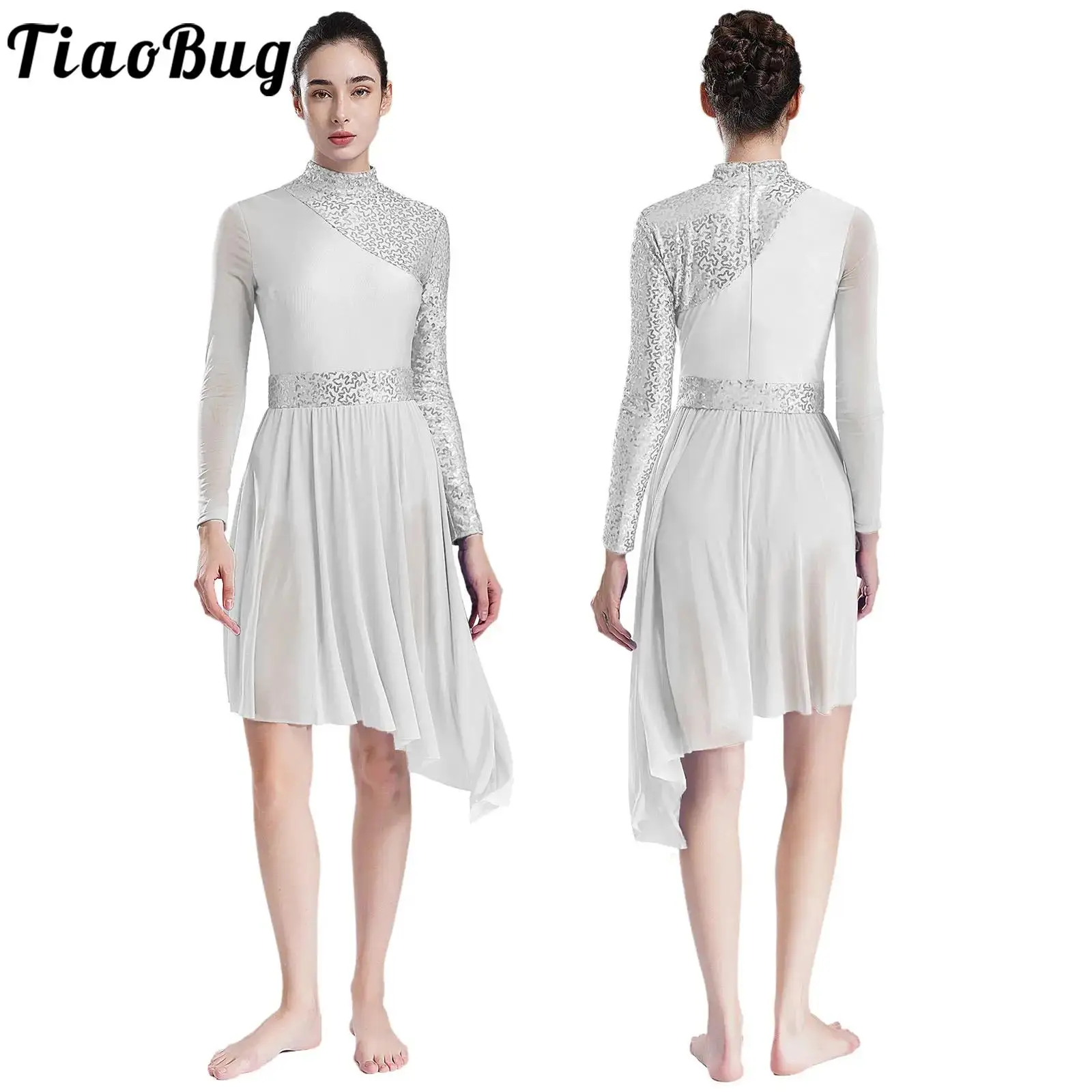 

Women Lyrical Modern Dance Dress Shiny Sequins Leotard Tutu Dress Ballet Dancewear Gymnastics Figure Skating Performance Costume