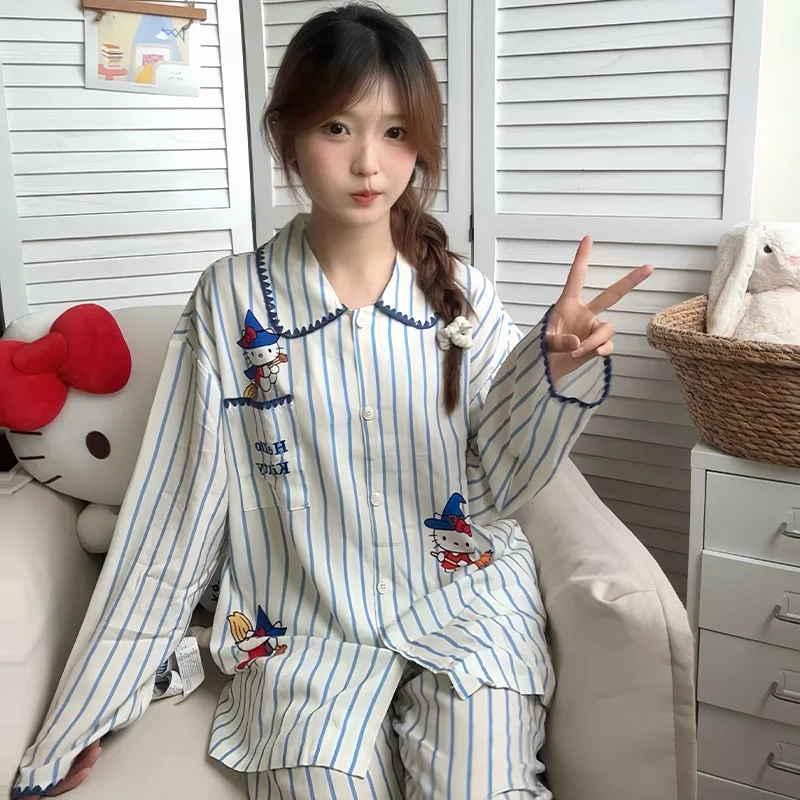

Kawaii Women's Pajamas Set Spring Autumn Long Sleeve Trouser Home Clothes Girls Cute Sweet Sleepwear Student Casual