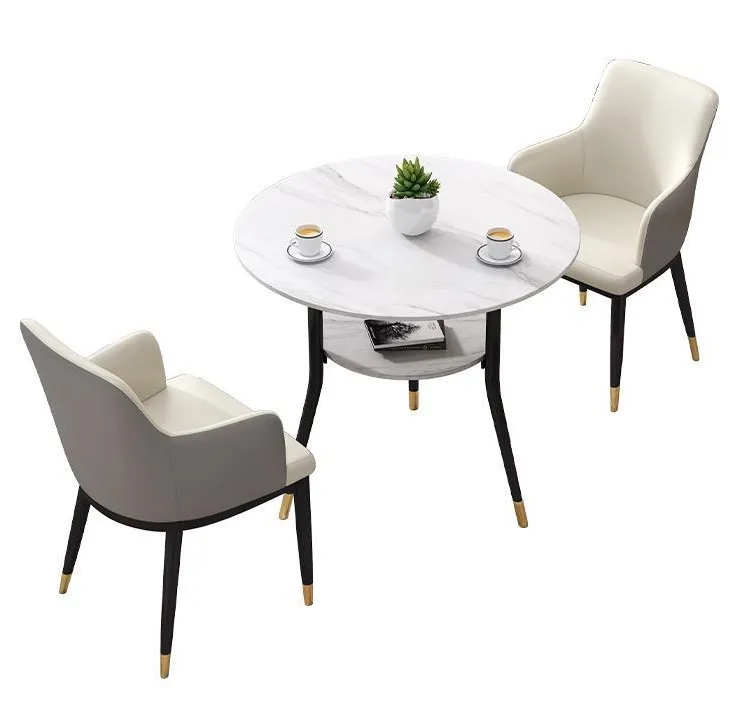 #Modern Sintered Stone Negotiation Dining Table Leisure Reception Furniture Metal Legs for Balcony Household Visitor Meeting