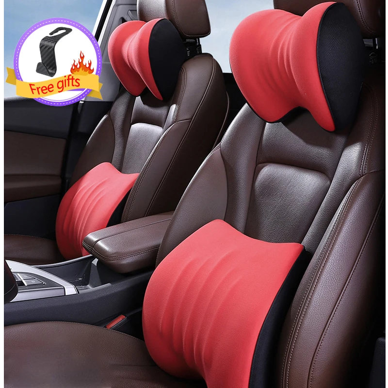 Memory Foam Car Neck Pillow Protective Lumbar Back Support Lumbar Cushion Car Seat Office Relieves Pressure on The Lower Back