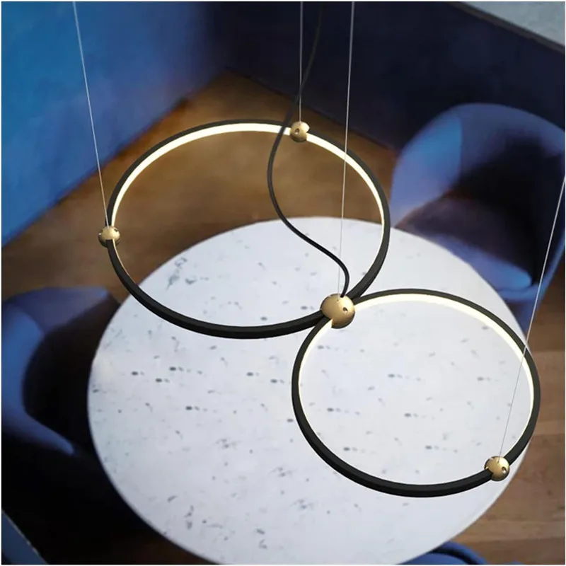 

Black gold chandelier Creative italian design Light Metal led rings circle Light Nordic Bedroom Living room dining table light