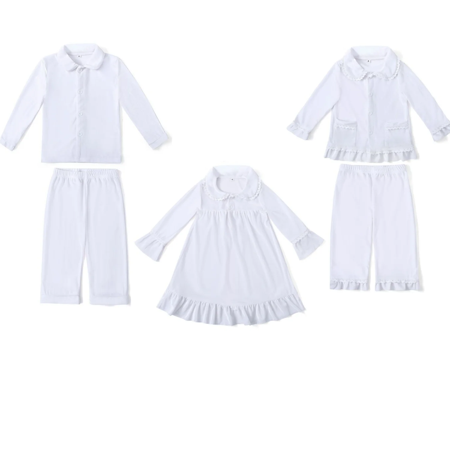 Baby white velvet pajamas ruffle kids boy and girl family matching Christmas pyjamas sets