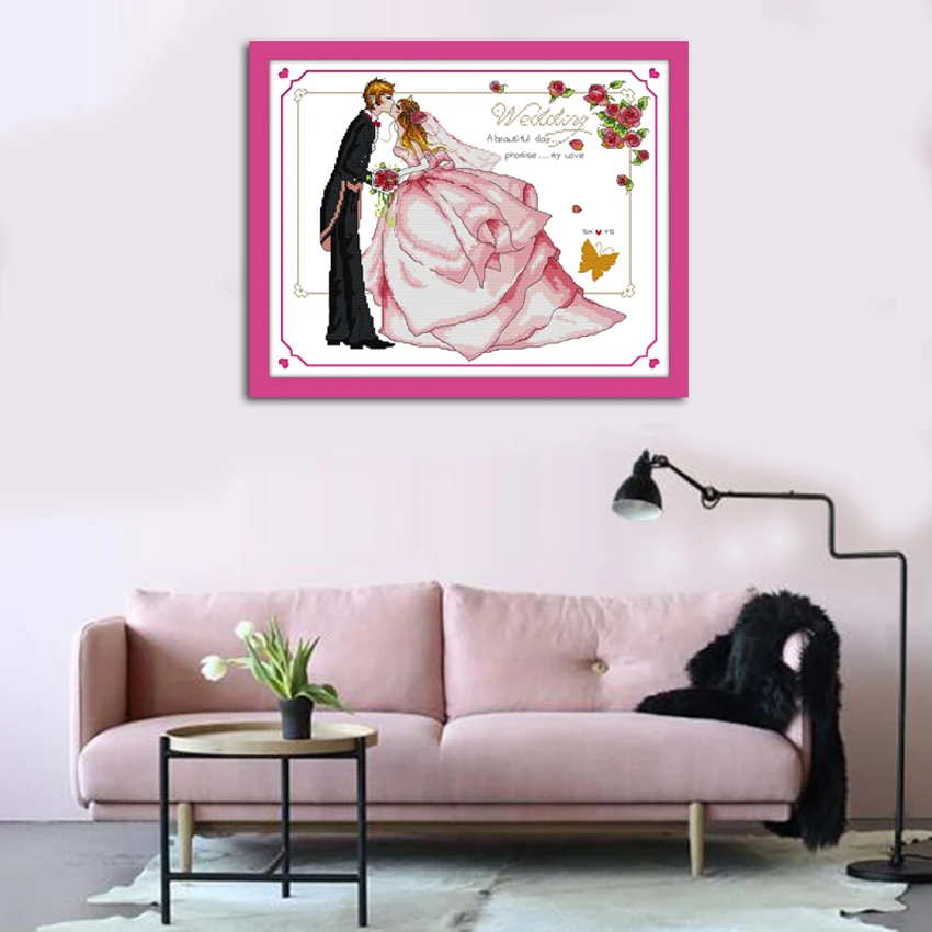 Cross Stitch Complete Set With Pattern Kit The Promise Of Love Stamped Counted Cloth Printed Unprinted Home Decor