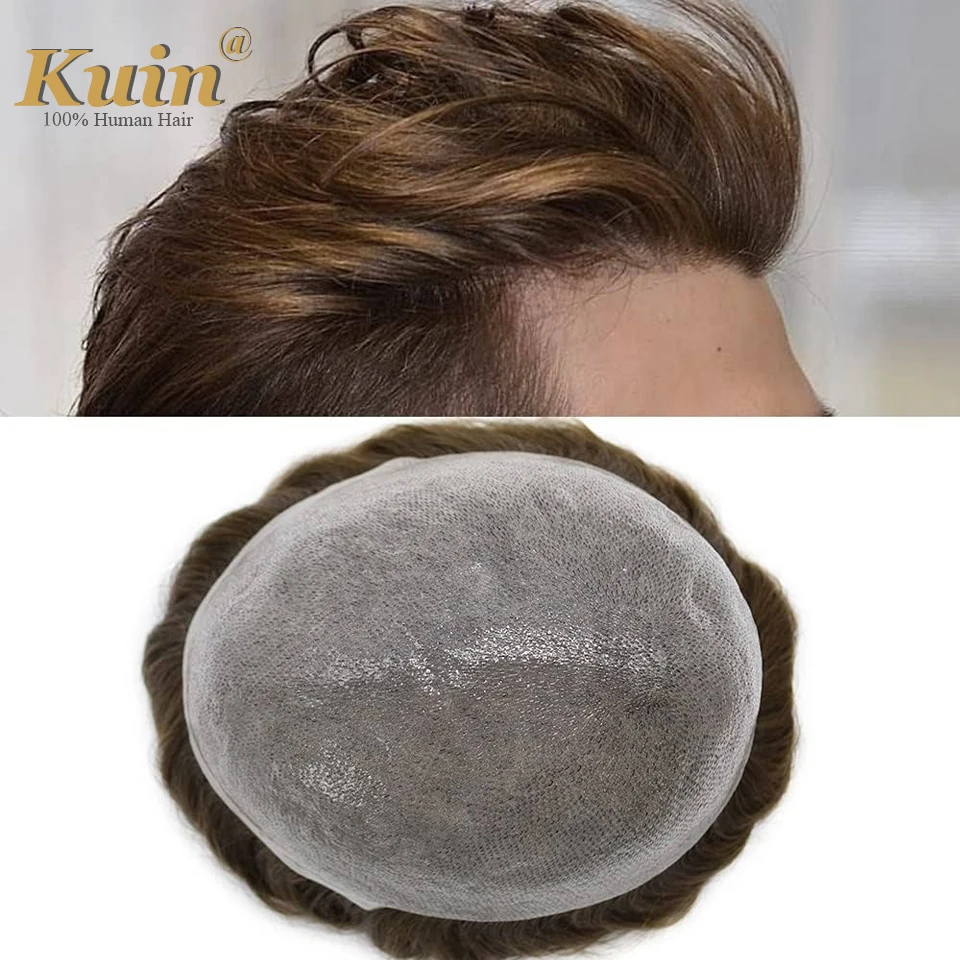 

Natural Hairline Men's Toupee V-loop 0.06-0.08mm Thin PU Base Human Hair Replacement System Unit Natural Wavy Hair Wig For Men