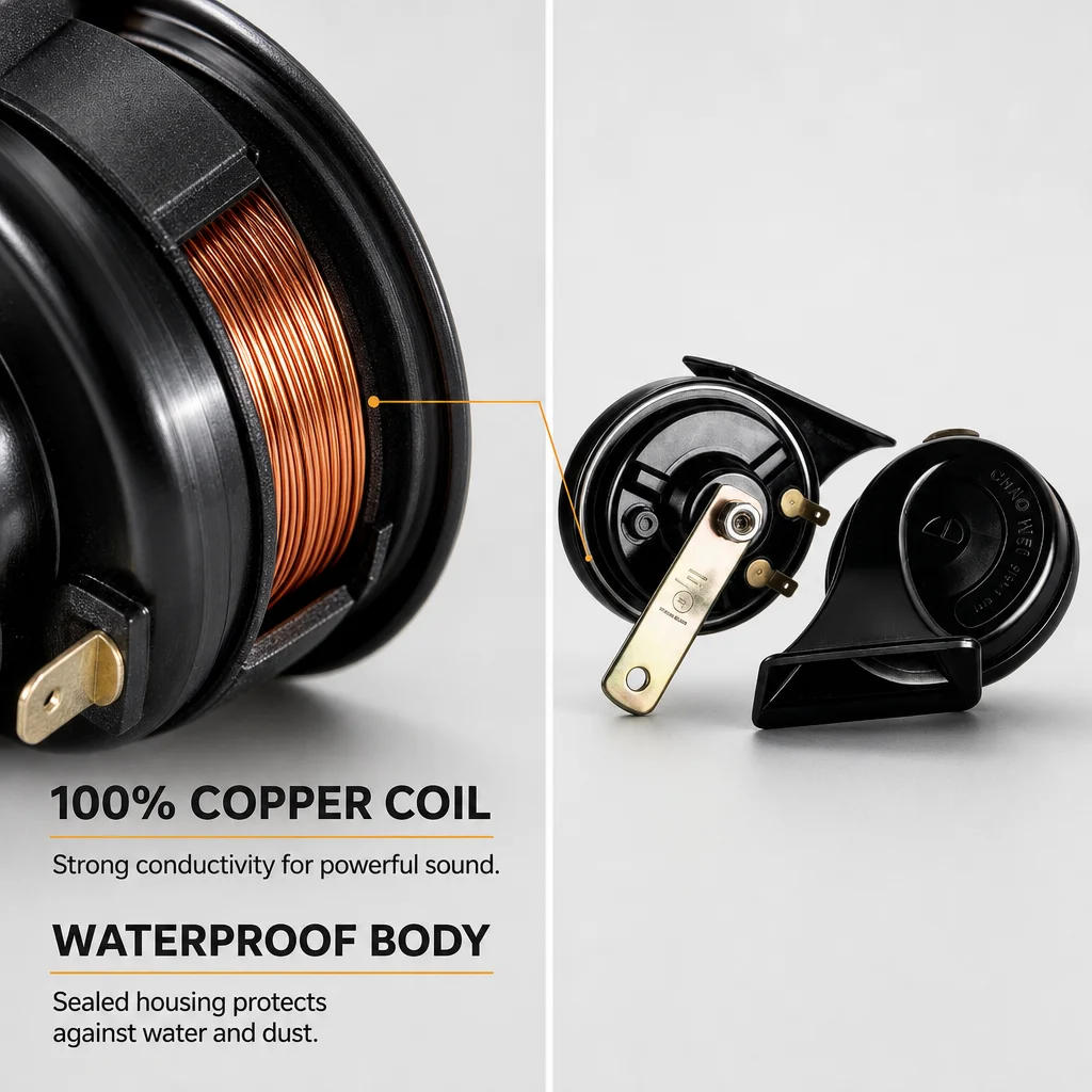 24V Snail Horn Klaxon 116dB Copper Coil Waterproof High Low Tone for Truck Bus Lorry Van