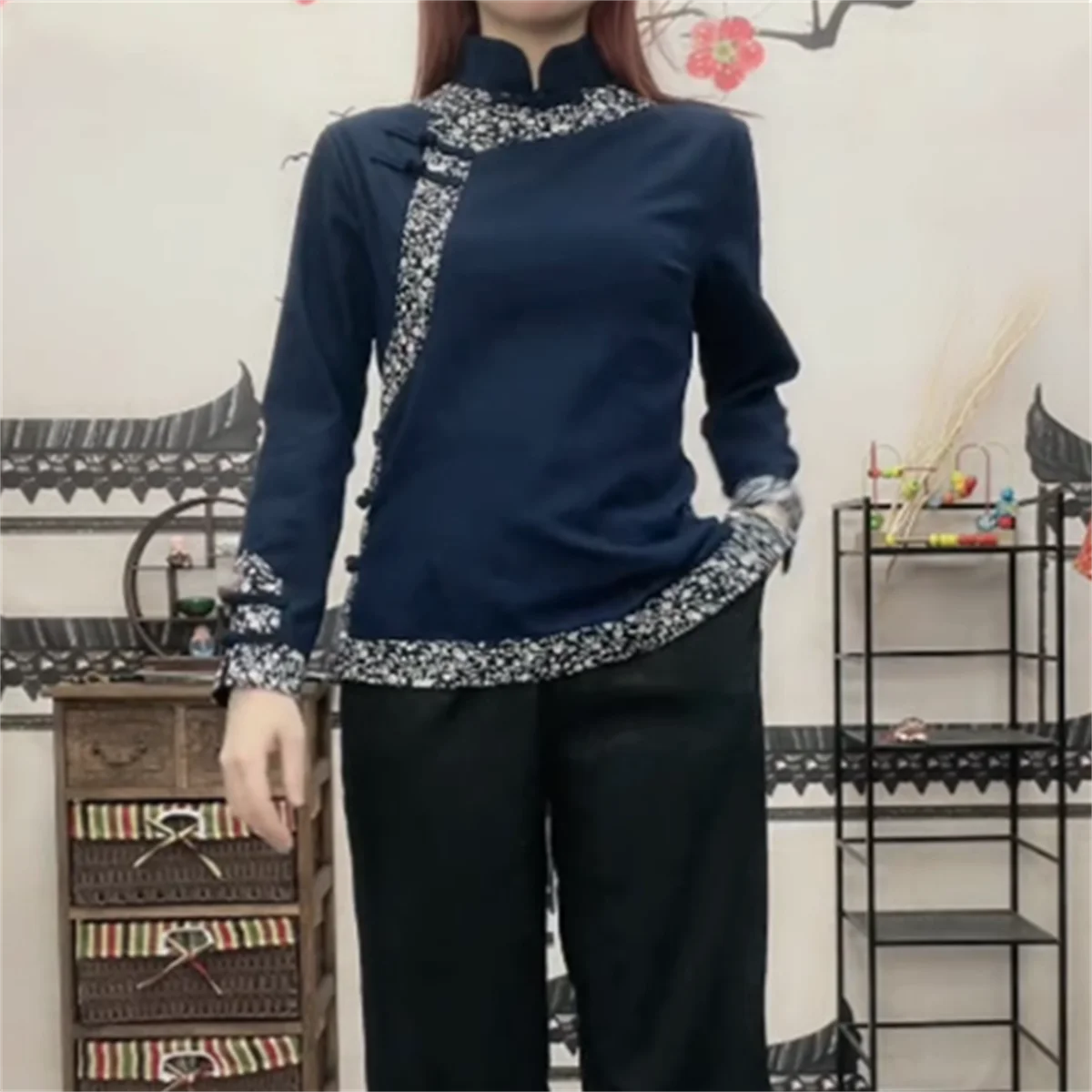 Spring cheongsam top, retro artistic buckle, imitation cotton and linen, daily tea clothes, Zen clothes, women's clothing