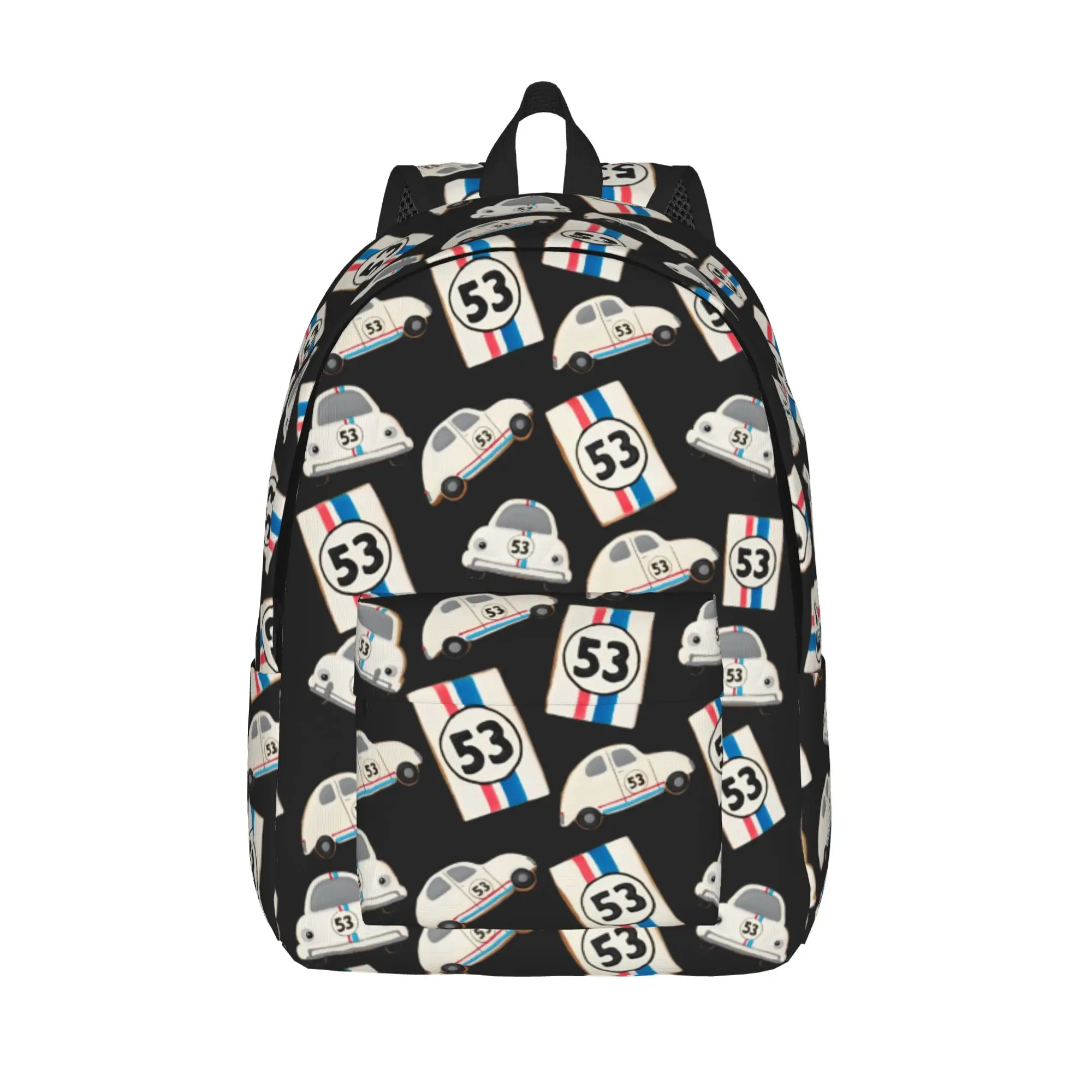 Herbie Number 53 Cool Backpack Durable Student Business Race Car Enthusiasts Stripe Daypack Men Women Laptop Shoulder Bag