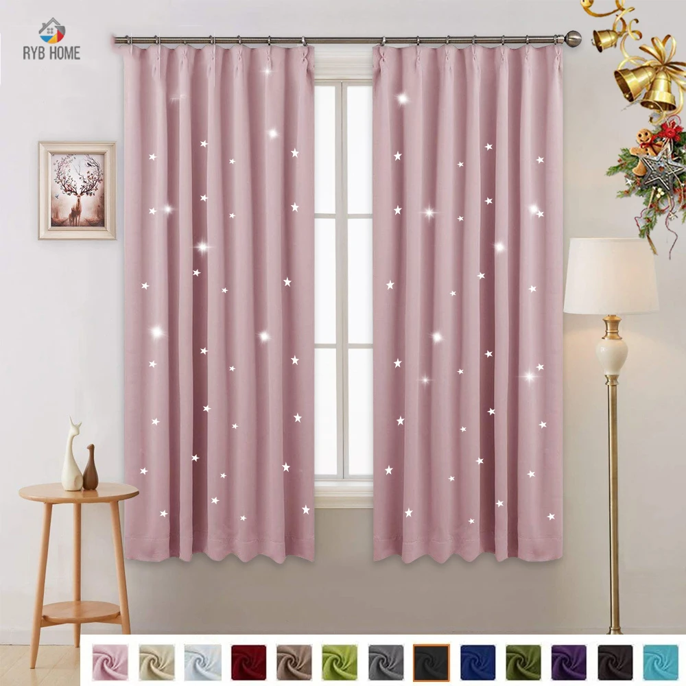 RYB HOME 1 Panel Star Blackout Curtains in the Living Room Hooks Up Drape For Decoration Pink Curtains for Bedroom Girl Curtains