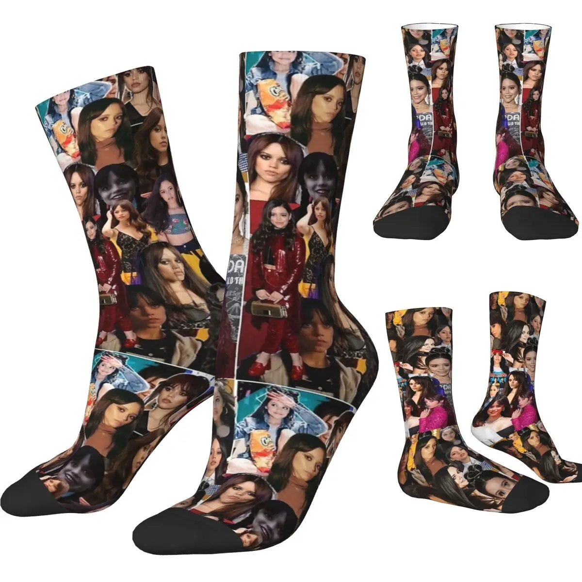 Jenna Ortega Aesthetic Collage Fan Art Socks Stockings Autumn Anti Skid Unisex Men Socks Medium Soft Graphic Skateboard Socks