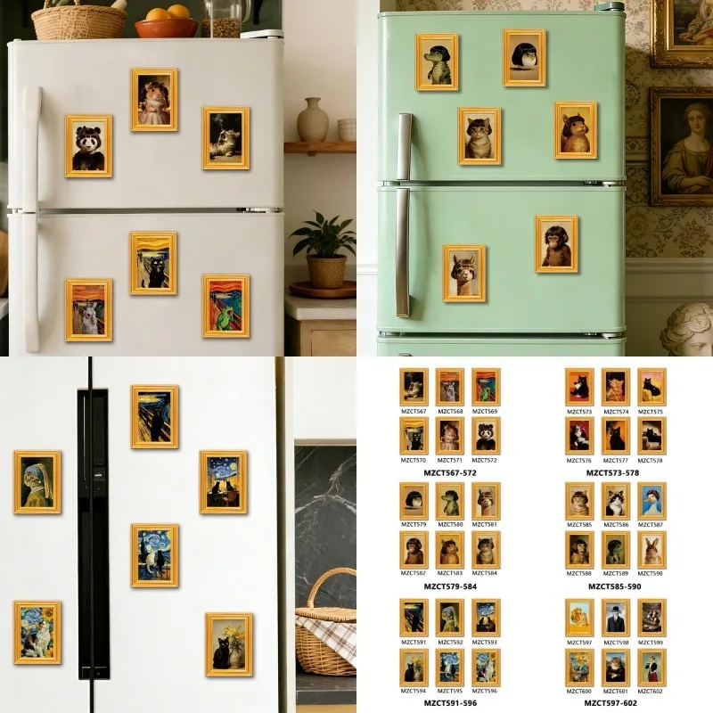 3D Wooden Cat Fridge Magnet Mini Photo Frame Magnetic Sticker Retro Home Decoration Gift
