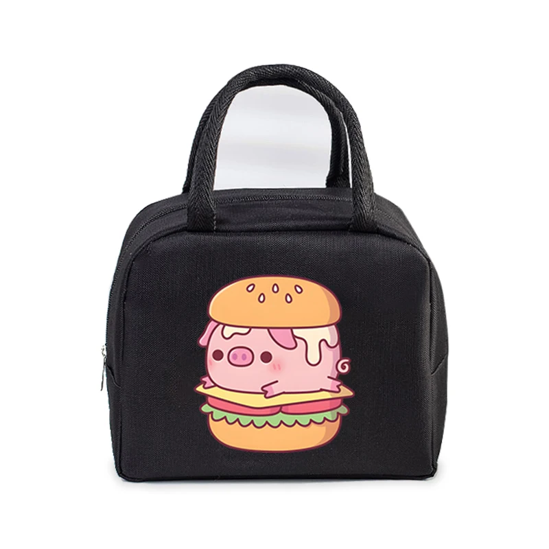 Fast Food Pig Printed Portable Lunch Bags Women Men Thermal Insulation Lunch Box Storage Bag Cartoon Children Bento Lunch Bag