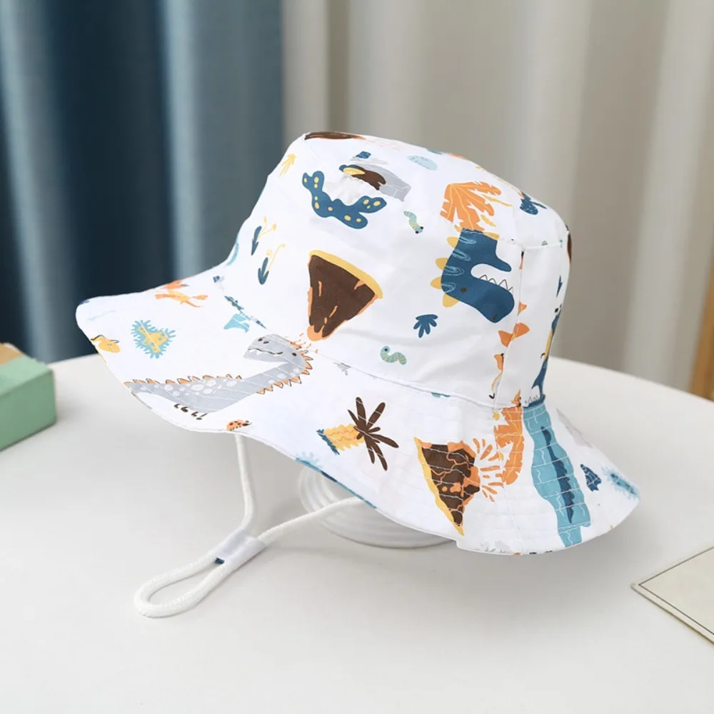 Baby Sun Hat Boy Girl Cotton Beach Summer Outdoor UV Protection Bucket Hat Kids Cartoon Printed Cap Fisherman Cap Sun Cap