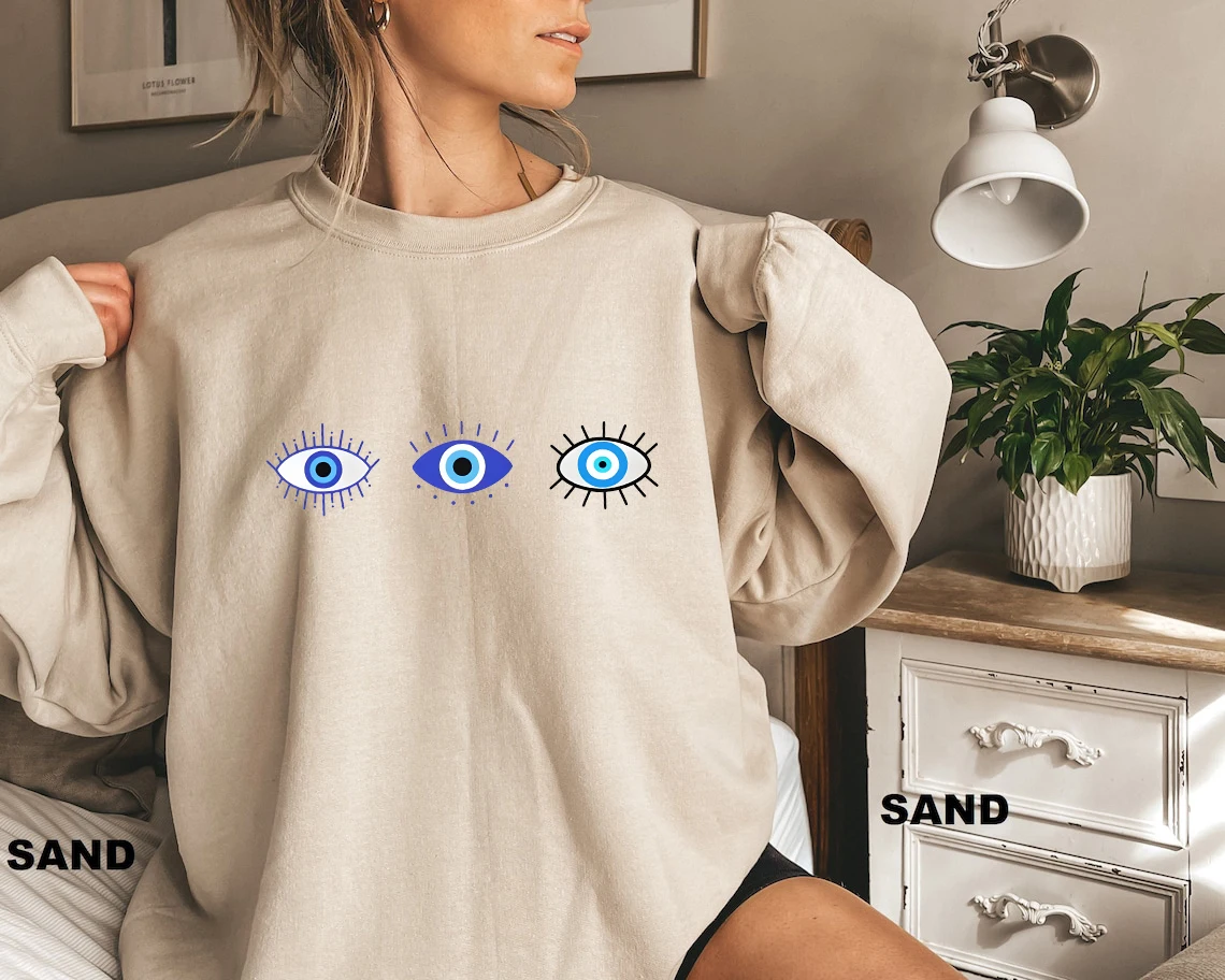 Colored Evil Eye Gothic Sweatshirt Funny Women Fashion Grunge Unisex Streetwear Aesthetic Casual Outfit Jumper Fit Pullovers Top