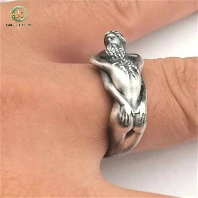 Adam and Eve Couple Ring, Hugging Figure Design, Retro Art Unique INS Stylish Unisex Band