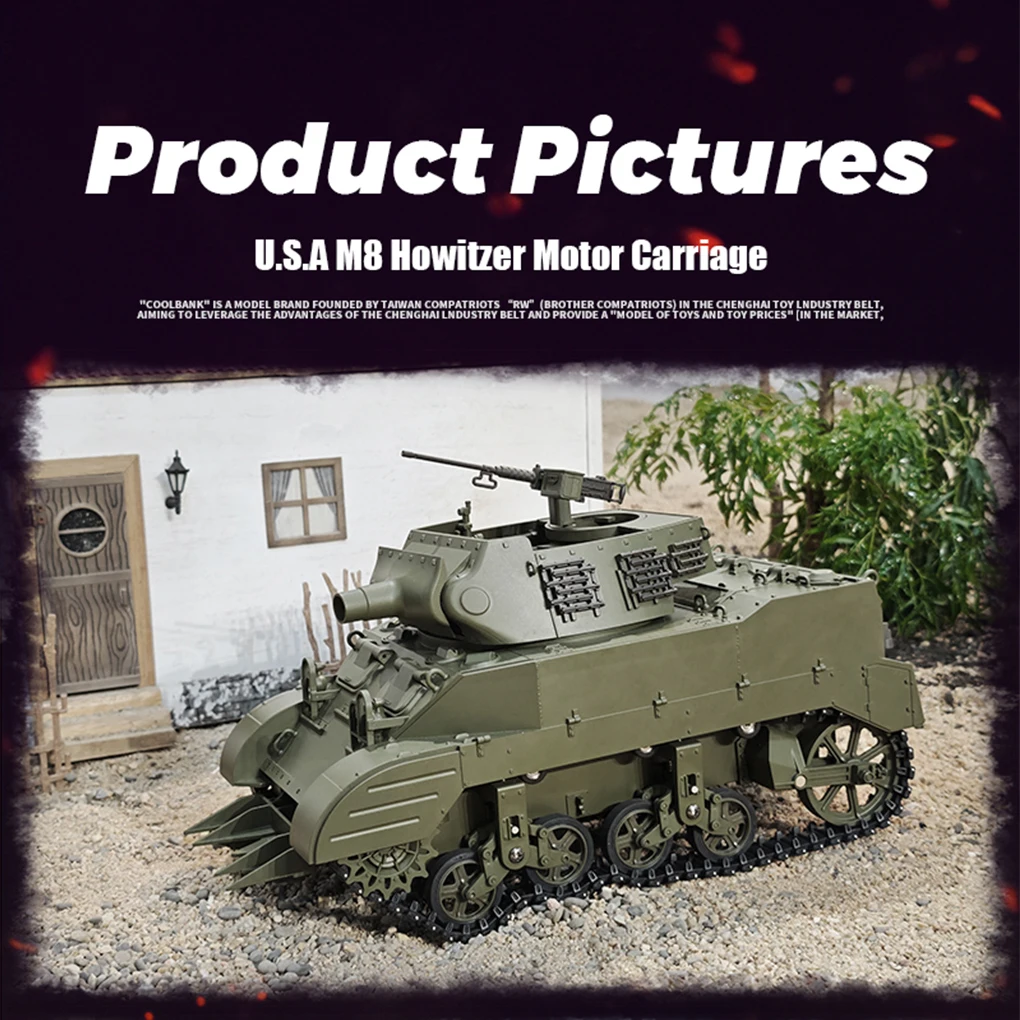 1/16 M8 réservoir télécommandé US arillerie automotrice 360 degrés guerre mondiale Ii réservoir électrique fumer RC réservoir modèle jouets
