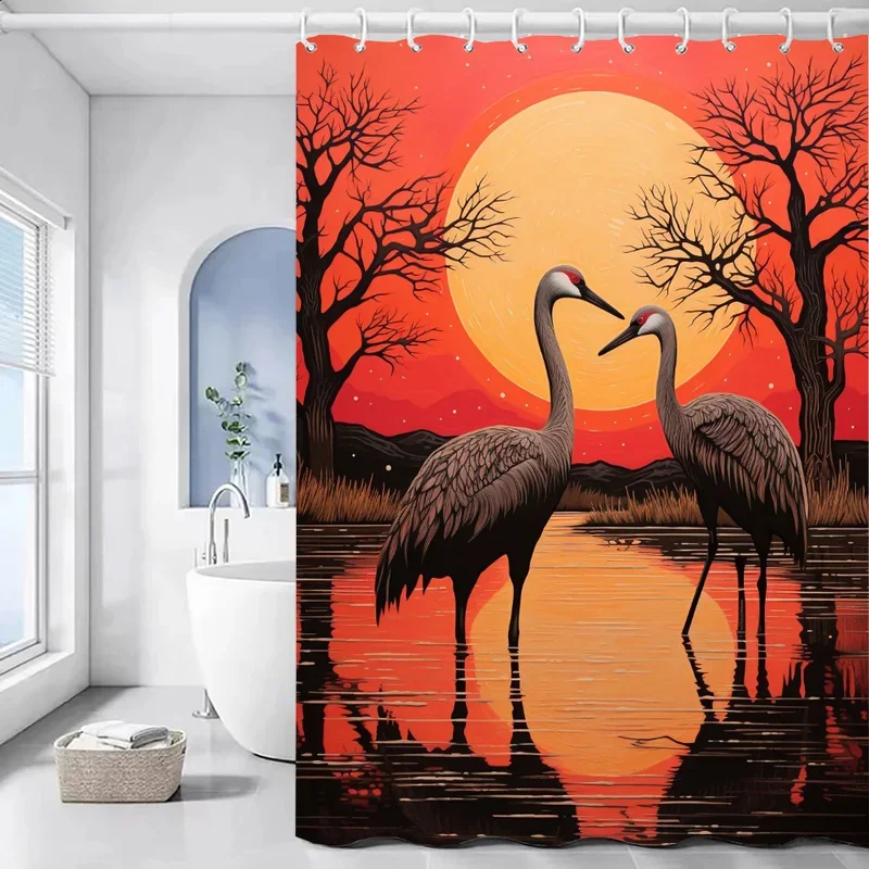 

Red-crowned Crane Curtain for Bathroom Shower Curtains Bathroom Accessories Set Bath Sets Waterproof Fabric the European HoXT6@！
