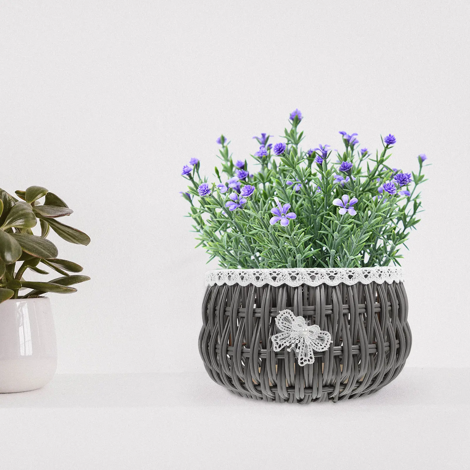 Woven Plant Basket Rustic Handmade Flower Pot Cover Multiuse Storage Planter for Indoor Outdoor Decor