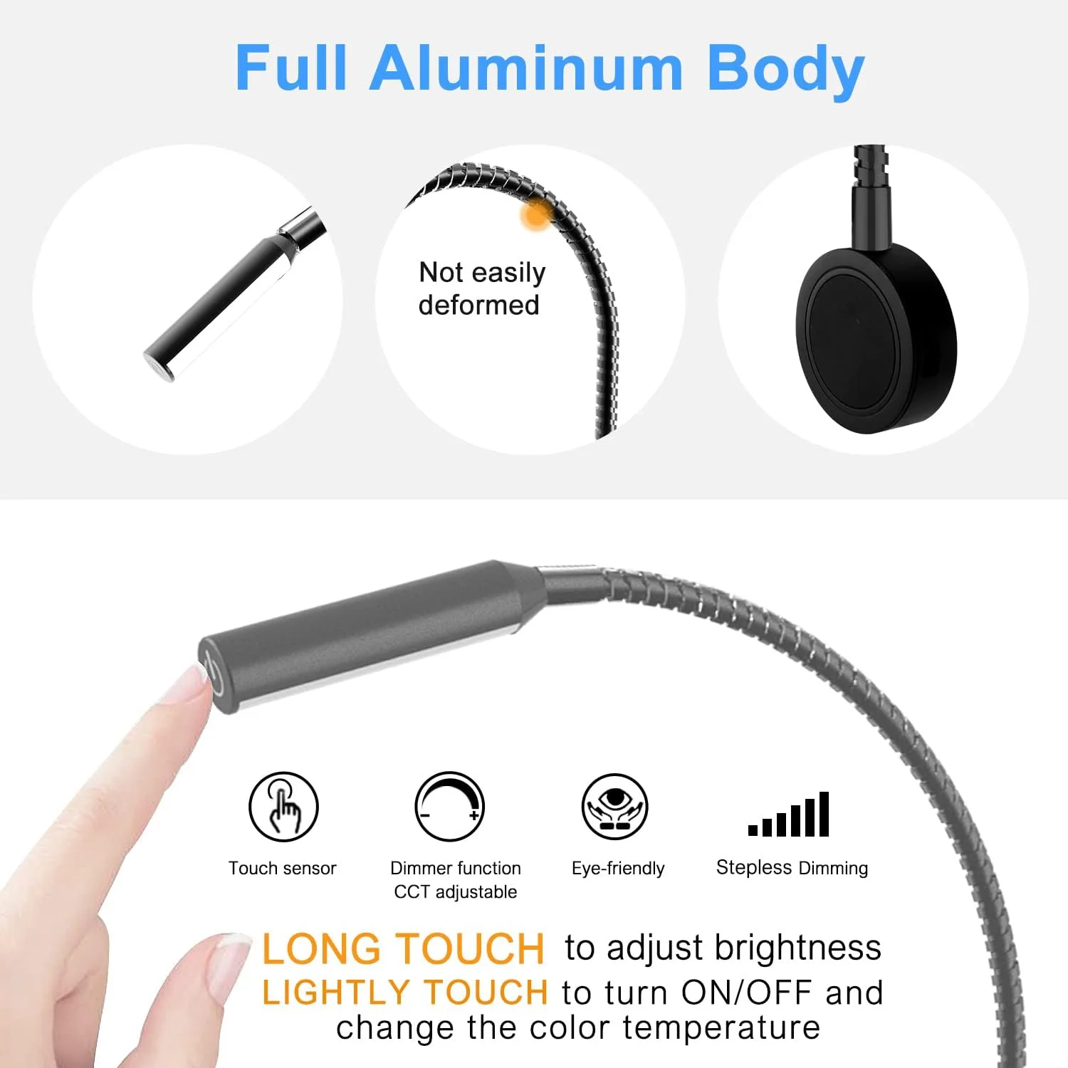 Wall reading lamp, wall LED lamp with touch switch, adjustable and USB charging socket, 3W rotating swan neck 360 ° with plug