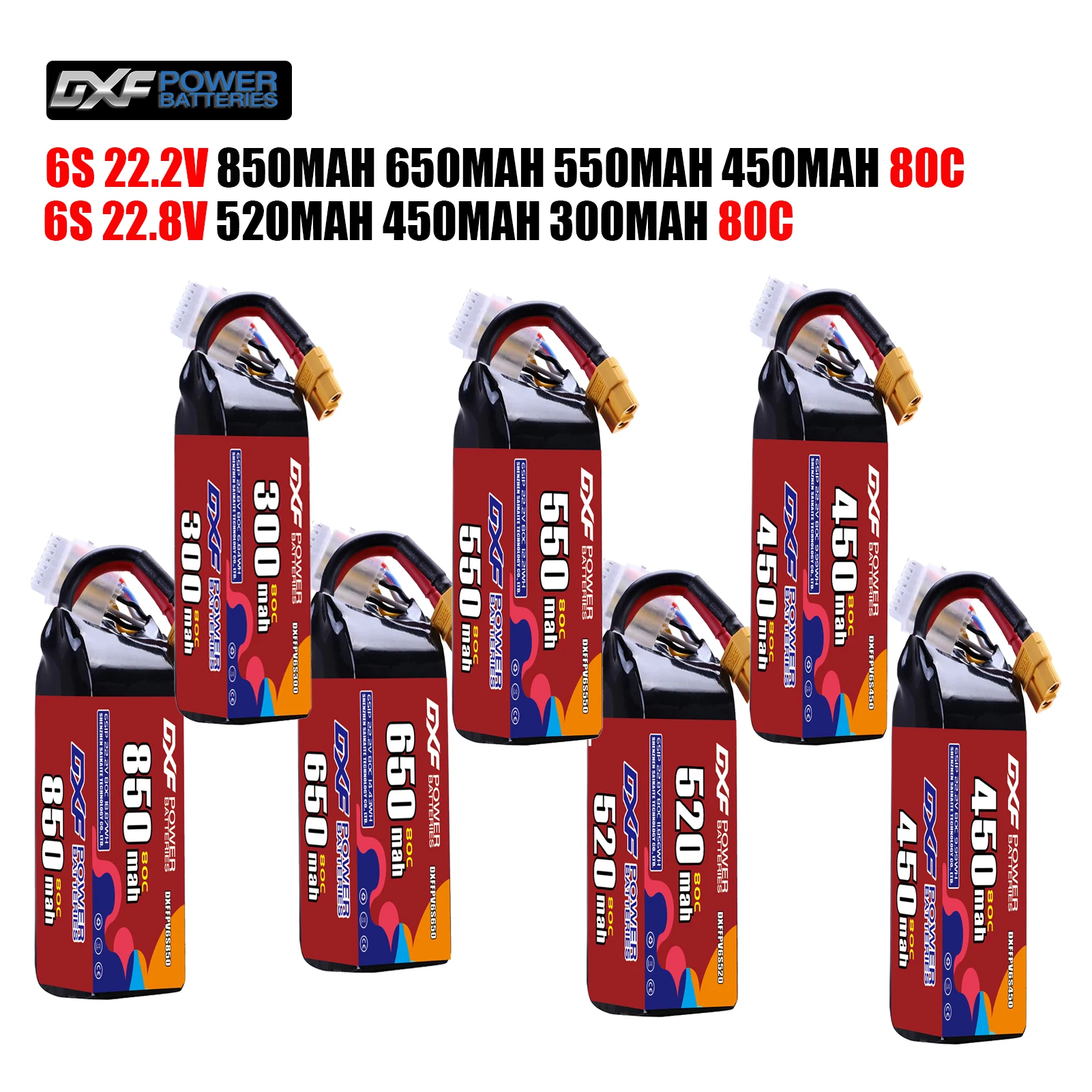 

DXF Lipo 6S Аккумулятор 22,2 В 850 мАч 650 мАч 550 мА 450 мАч 22,8 В 520 мАч 300 мАч 80C XT30 XT60 JST Plug для FPV Quadcopter Drone