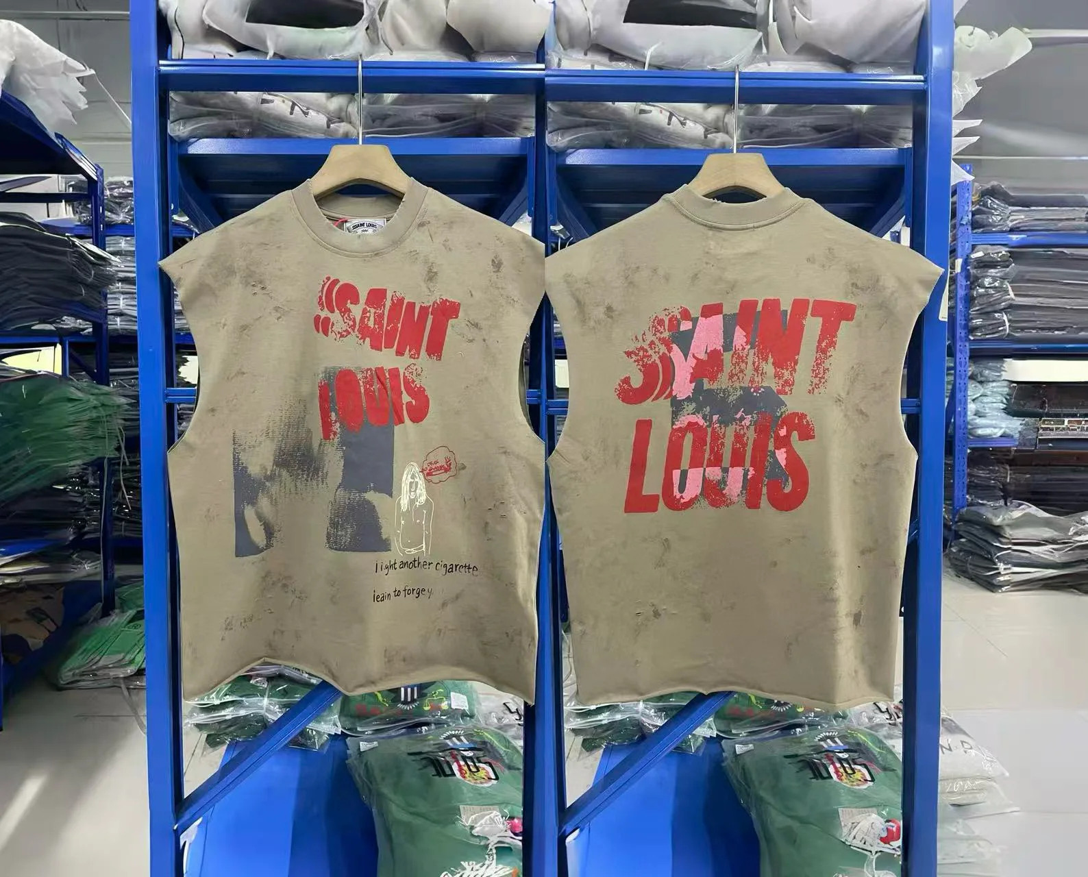 

SAINT Mxxxxxx 25SS Moon Landing Washed Distressed Short Sleeve T-shirt Summer Trendy Round Neck Sweat Vest for Teen Boys