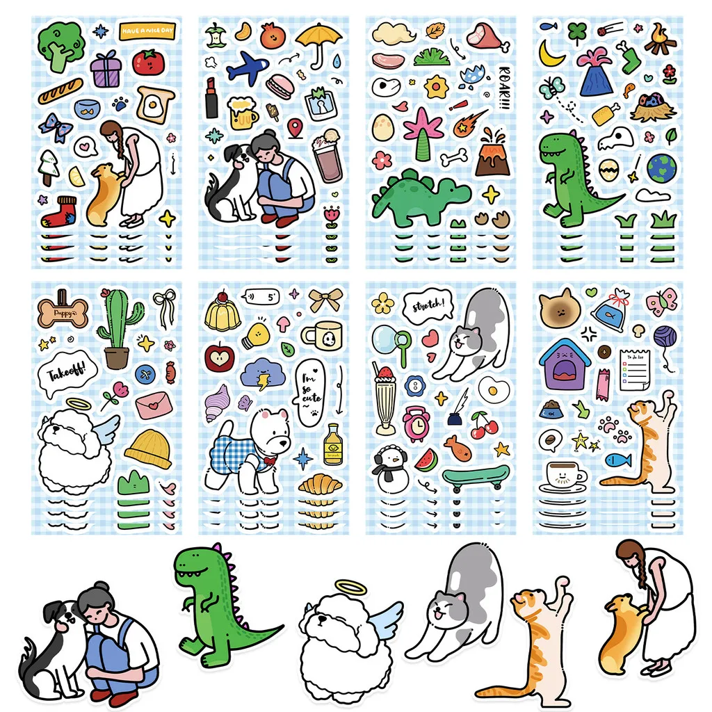 ملصقات كولاج كورية لطيفة للحيوانات الأليفة مكونة من 8 أنماط - مجلة مقاومة للماء وديكور Guka DIY RecordingYourLife Store