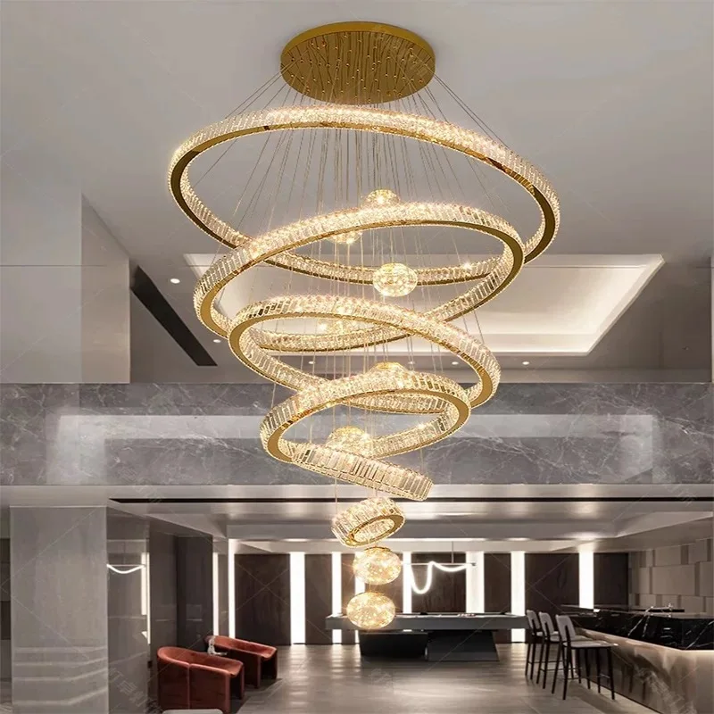 

2025 Modern Crystal Chandelier Stair Pendant Lights Duplex Architecture Living Room Lighting Home Decor Luxurious Lustre