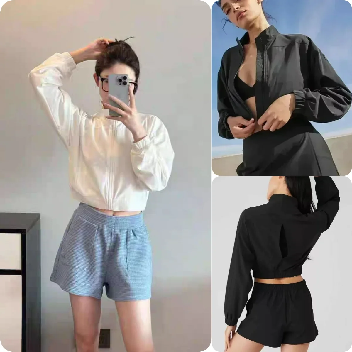 

LO Women's Yoga Quick-drying Stand-up Neck Sports Jacket Thin Windproof Outdoor Running Fitness Long-sleeved Yoga Jacket