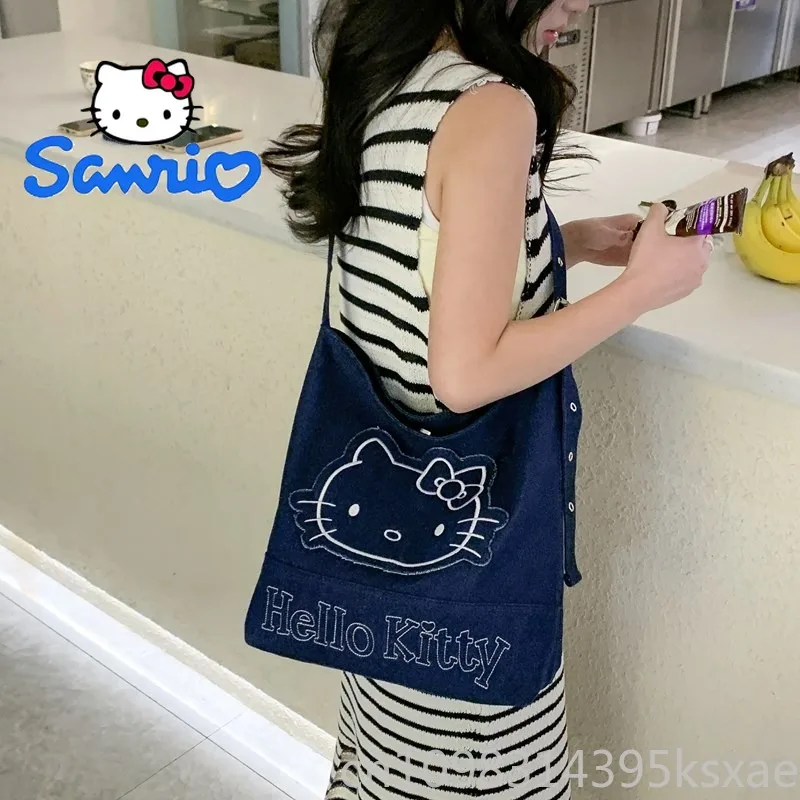 

Сумка-тоут Hello Kitty из денима, женская, люксовая, повседневная, вместительная, универсальная, через плечо, модная