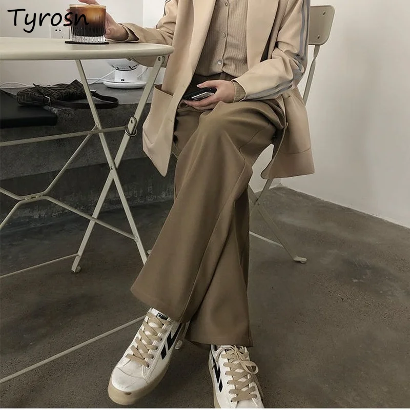 

Casual Pants Women Wide Leg S-4XL Minimalist Ulzzang Trousers Feminino All-match Solid Elegant Vintage Office Lady New Leisure