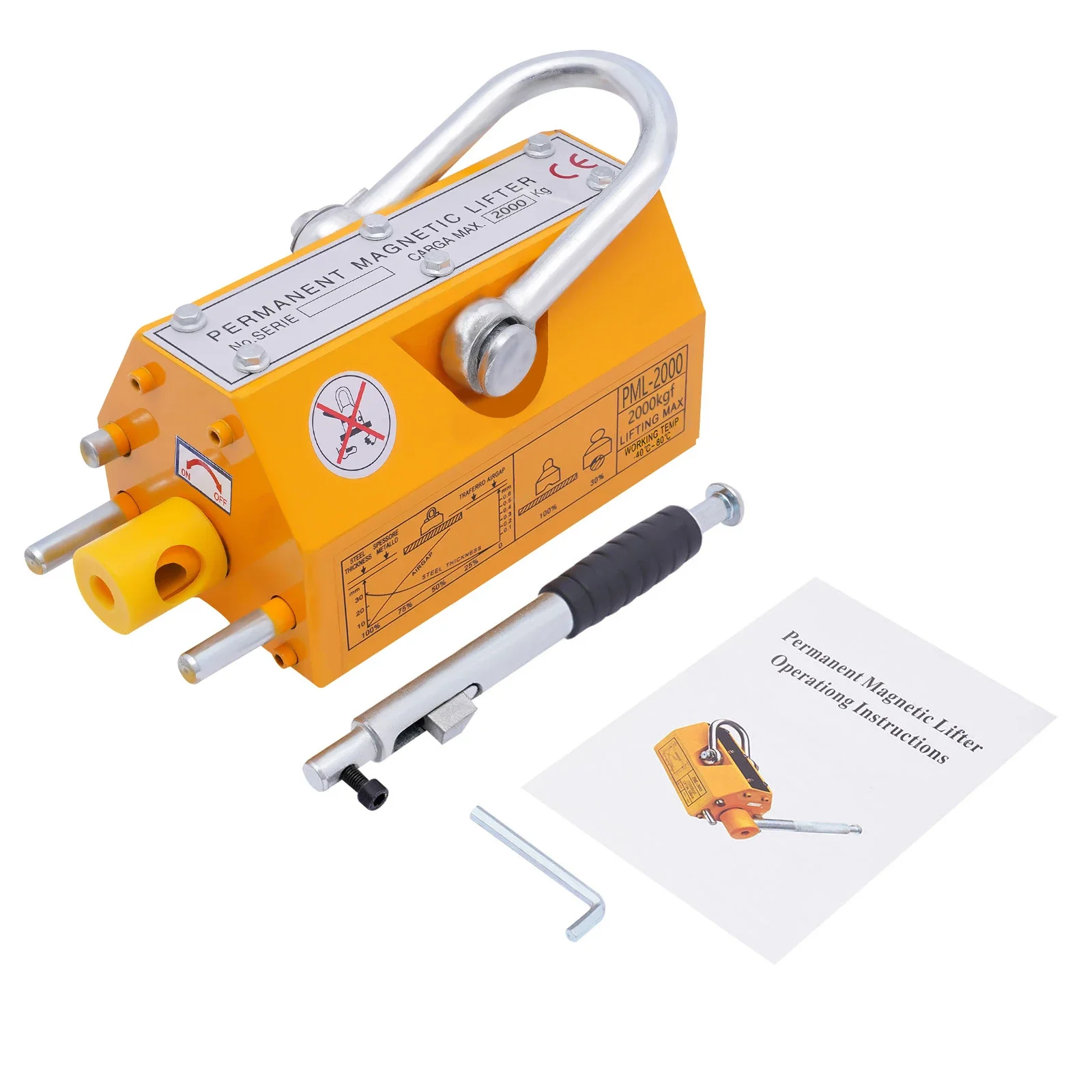 رافع مغناطيسي 4400 رطل/2000 كجم سعة السحب، فولاذ، مغناطيس رفع النيوديميوم مع إطلاق، مغناطيس رفع دائم عالي التحمل #2