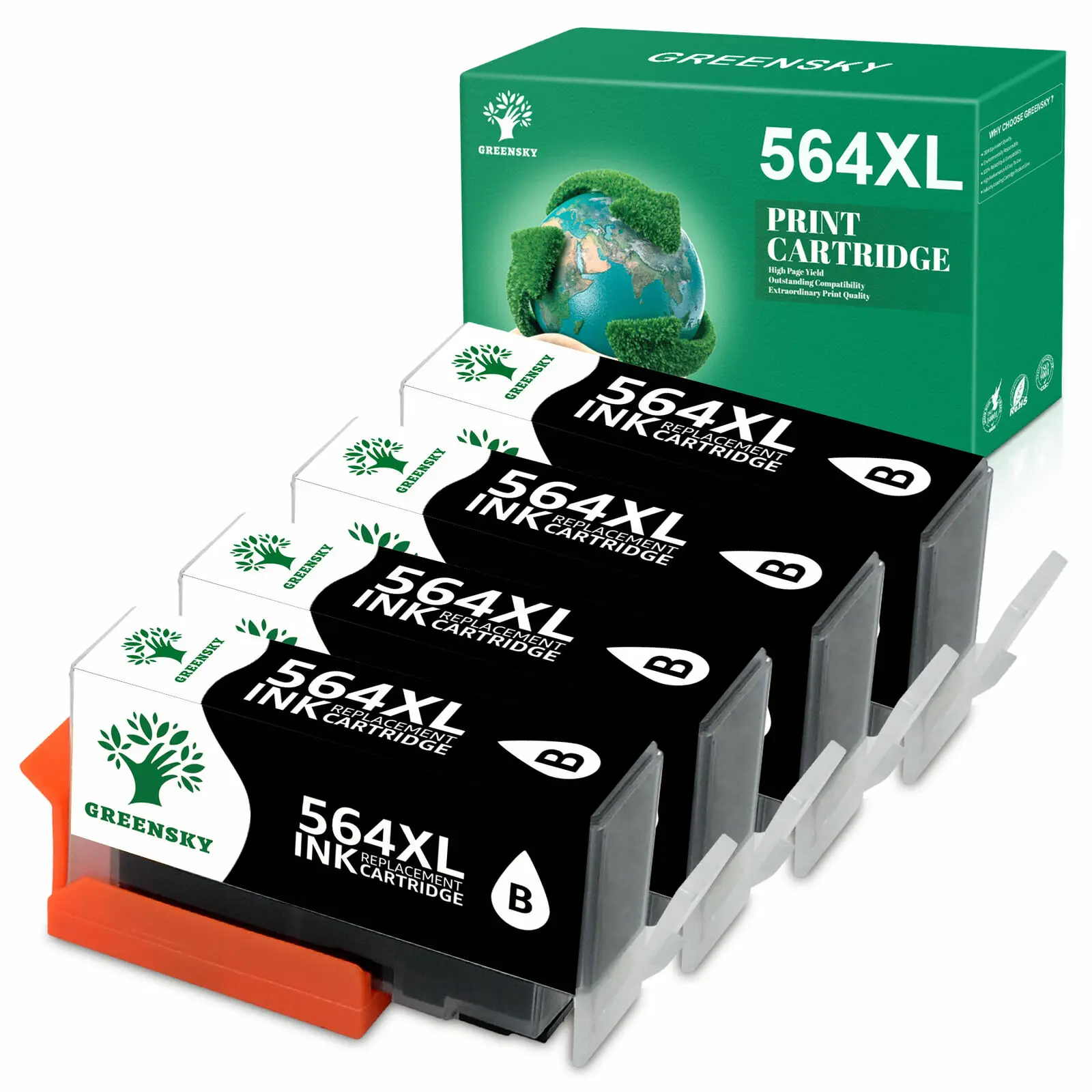 Tinta negra 4PK para impresora HP 564XL PhotoSmart C6350 7510 7520 5520 6510 (Grande)